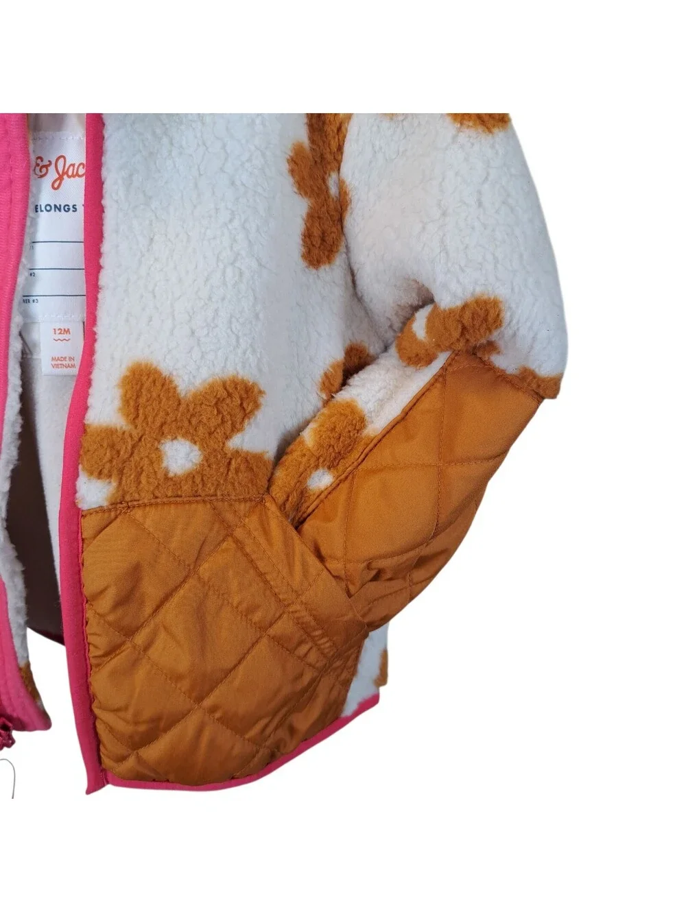 Cat & Jack Zip Up Fuzzy Neutral Flower Hooded Jacket Winter Fall 12M Toddler